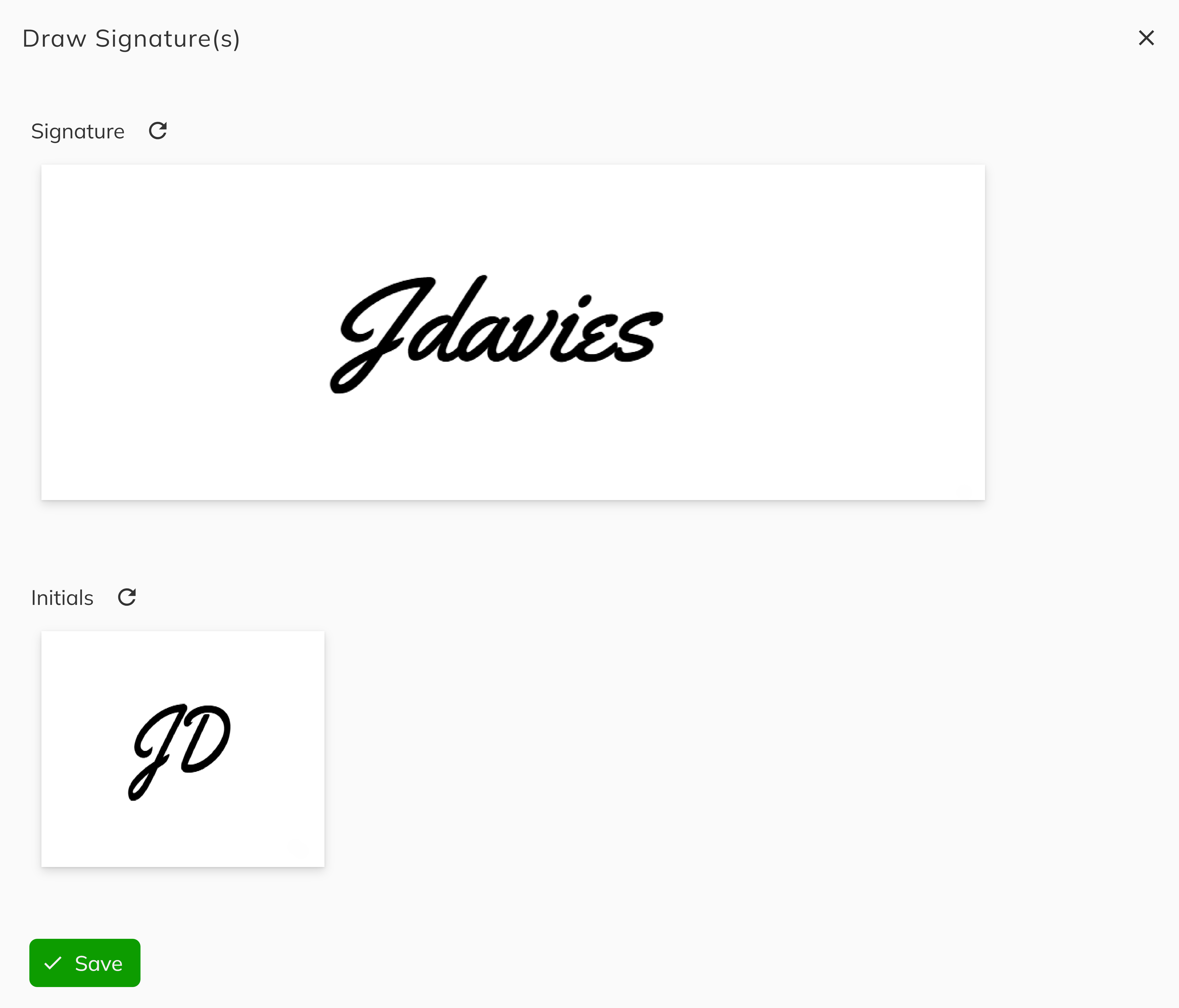 Signature drawing interface showing pen tool and canvas area